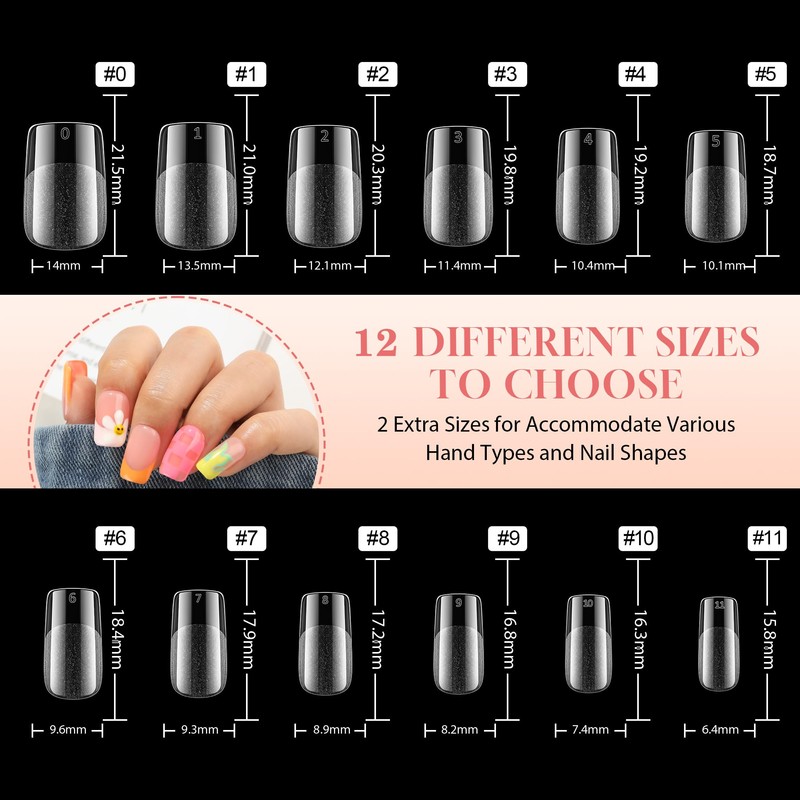 UNA GELLA Short Square Nail Tips 312pcs Square fake nails