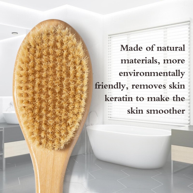 Bamboo Long Handle Back Scrubber Brush,Dry Body Scrubber for Dry
