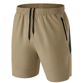 Men's Sports Shorts, Quick-Drying Sports Shorts, Lightweight with Zip Pockets, khaki, xl