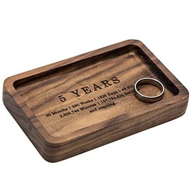 MUUJEE 5 Years Rectangle Engraved Wood Tray - 5th Year Wedding Anniversary Wood Gift for Husband Wife - Trinket Dish for Rings Watch and Other Accessories