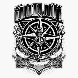 HOF Trading Nautical Vintage Sailor with Compass and Anchor Vinyl Sticker Waterproof Decal Laptop Wall Window Bumper Sticker 5"