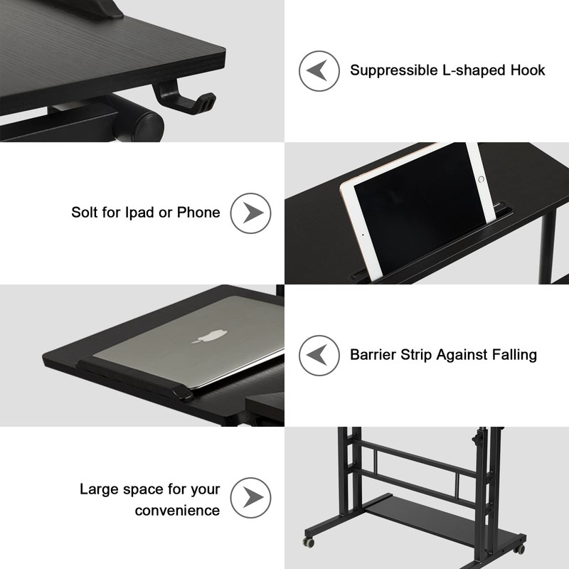Hadulcet Stand Up Desk, Rolling Desk Adjustable Height, Mobile Standing