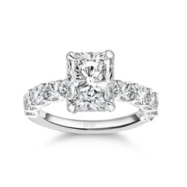 PAFIDDY 3 Carats Radiant Cut Engagement Ring for Women, S925 Silver Cubic Zirconia Promie Ring with Side Stones, Elegant 5A CZ Fashion Jewelry Gift (18K White Gold Plated, 4.5)