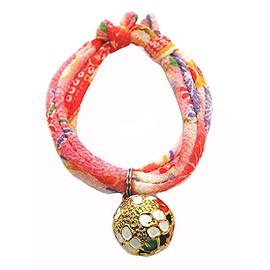 [Collar Treatment] Cat Collar, Cat Bell, Charm (4 Leaf Peach, Hydrangea White) Accessory, Choker, Soft Fabric, Does Not Burden Your Neck or Coat (Adjustable Size), Asakusa, Kyoto, Crepe, Japanese Style, Modern, Stylish, Cute, Four-Leaf Peach Frame, Hydra