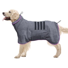 Dog Drying Coat - Fast Drying Dog Bathrobe Towel,Super Absorbent Dog Bath Robe,Microfibre Quick Drying Warm Keeping Dog Robes with Adjustable Collar and Waist (Gray, Large)