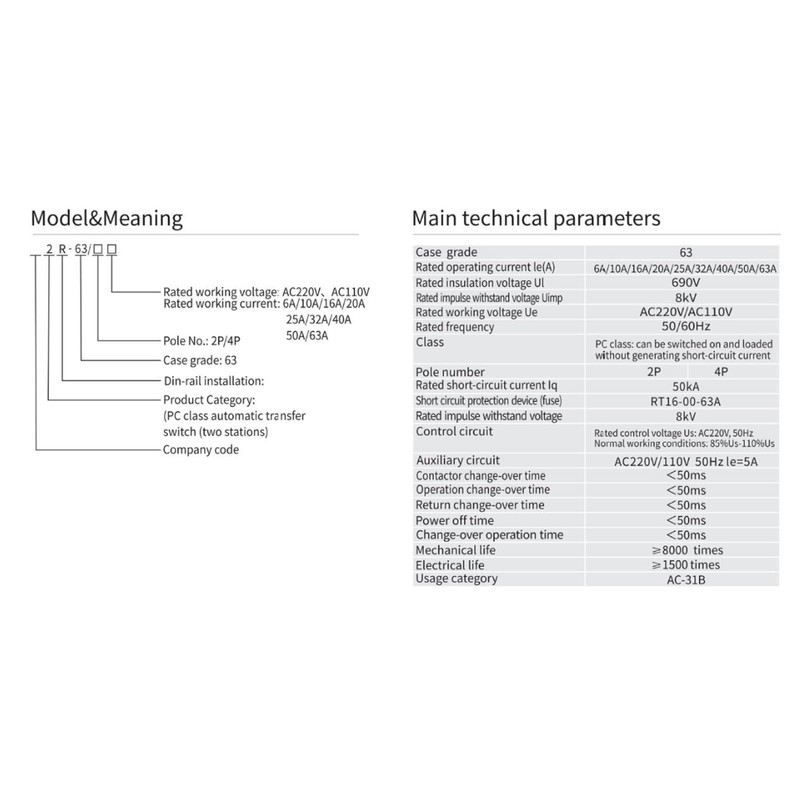 63A Power Automatic Transfer Switch, Electrical Selector Switches Uninterrupted Power