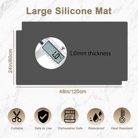 48"x24"(120cmx60cm) Large Silicone Mat for Kitchen Counter, Heat Resistant Non-Slip Countertop Protector, Waterproof Silicone Craft Mat for Kitchen Island(2Pack, Black)