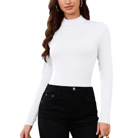 Long Sleeve Tops for Women White Mock Turtleneck Fitted Shirts Women's Thermal Underwear Base Layer Clothes for Cold Weather White Top