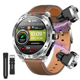 Men's Smartwatch with Bluetooth Headphones Double Strap, IP68 Waterproof Outdoor Sports Watch, Fitness Tracker, Pedometer, Heart Rate/Sleep Monitor/Blood Pressure Monitor, Smartwatches for Android iOS