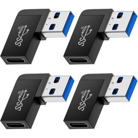 Xiatiaosann USB 3.0 to USB C 90 Degree Adapter, USB A 3.0 Male to Type-C Female Right Angle Converter, 10 Gbps OTG Adapter Compatible with Macbook, Type-C Phone (4 Pack)