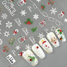 5D Embossed Christmas Nail Stickers Self Adhesive Christmas Nail Art Stickers Santa Claus Snowman Snowflake Nail Decals Winter Nail Design Christmas Nail Supplies for Women Girls 2 Sheets