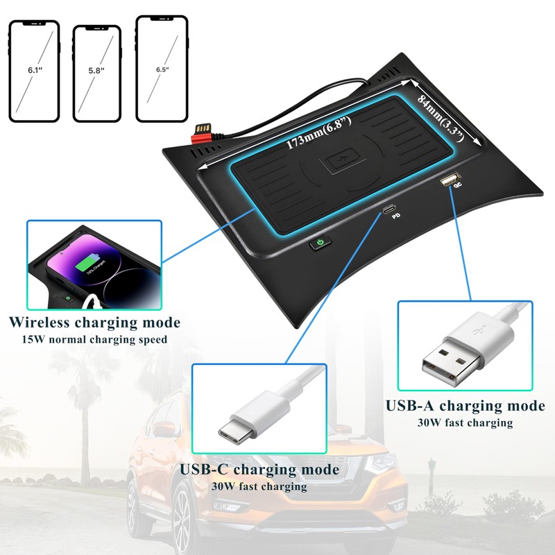 POKIAUTO Wireless Charger for Nissan Rogue S, SV, SL, 30W