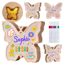 Paint Your Own Butterfly Lamp Kit, DIY Wooden Butterfly Night-Light, Art Supplies Arts & Crafts Kit for Kids Ages 8-12, Creativity Painting Kit Toy for Girl Birthday Gift Ages 3 4 5 6 7 8 9 10 11 12+