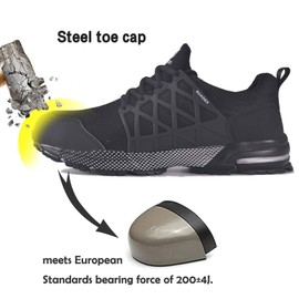SUADEX Indestructible Steel Toe Shoes Men Women Safety Work Sneakers Comfortable Lightweight Pure Black