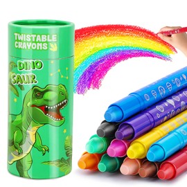 JYPS Washable Crayons for Toddlers, 12 Colours Non-Toxic Twistable Crayons with Dinosaurs Pen Holder, Easy to Hold Silky Large Crayons, Safe for Babies, Colouring Art Set Gift for Kids Back to School