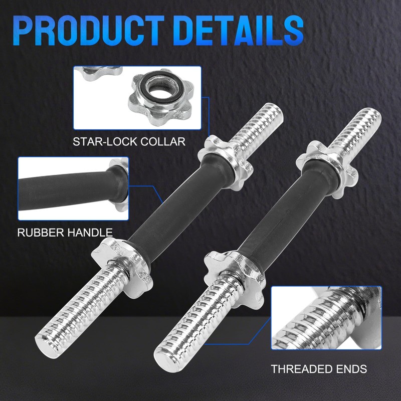 Threaded Dumbbell Rubber/Chrome Handles, Adjustable Dumbbell Bar Handles for Gym