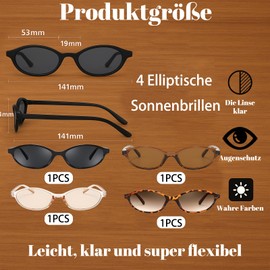 AMSNINK Set of 4 Women's Sunglasses, Women's Sunglasses, Retro Oval Sunglasses, Vintage Sunglasses, Women, UV Protection, Ideal for Beach, City and Leisure