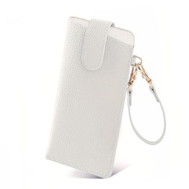 reiliva Soft Glasses Cases, Portable Sunglass Pouch with Button Clip Wrist Strap, Leather Eyeglass Cases Travel Glasses Case for Women Men (White)