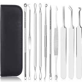 ZILZUFA Blackhead Remover Comedone Squeezer Set, 10 Pieces Blackhead Remover with Acne Pimple Tweezers Blackhead Remover Pimple Squeezer Tool for Nose Face Care (Stainless Steel)