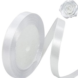 White Ribbon 10mm for Christmas Party Decorations，23 Meters White Satin Ribbon for Gift Wrapping, Crafting, Wedding Party, Christmas, Hair Bows, Floral Bouquets, Anniversaries，Baby Showers