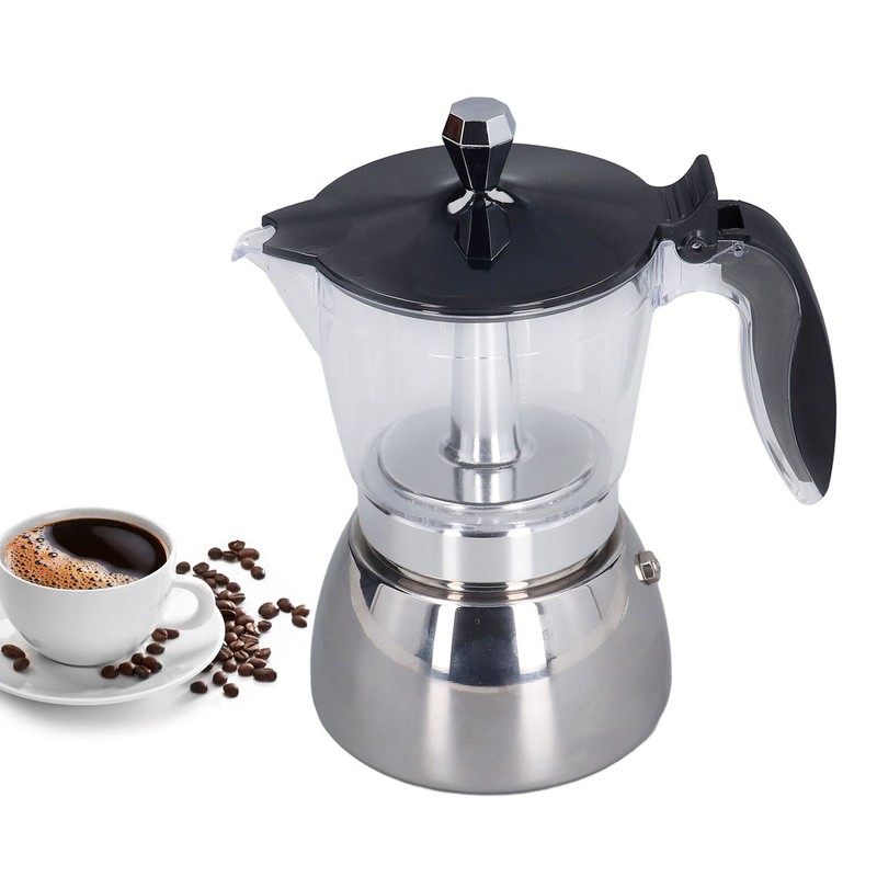 Stovetop Coffee Maker 6 Cup Moka Pot Clear ABS Top