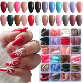 LoveOurHome 576pc Medium Press on Nails Almond Fake Nails Full Cover Acrylic Nails Press ons Nail Short Stiletto Glue on Nail Artificial Fingernail Almond Nail Tips 24 Colors for Women Girls Kids