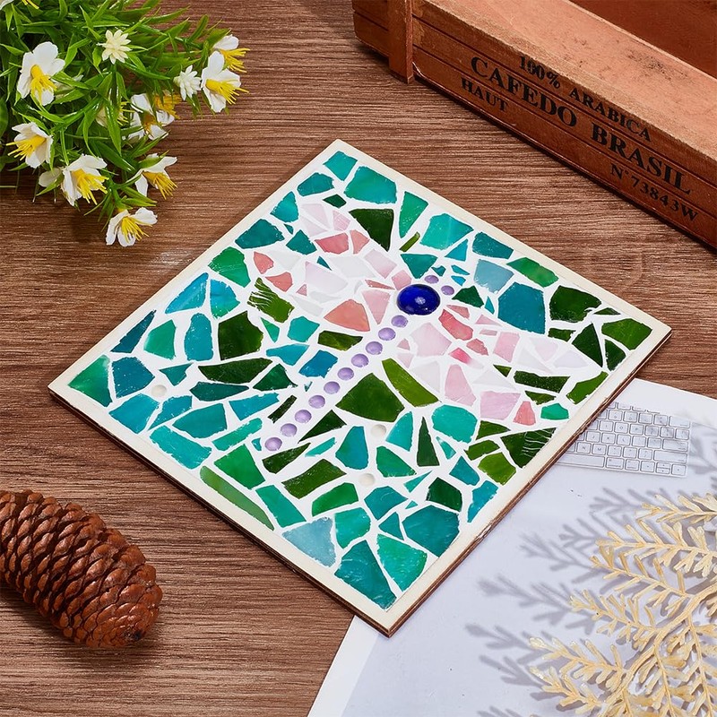 WEBEEDY 2 Set DIY Mosaic Kit DIY Dragonfly Mosaic Coaster