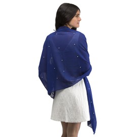 Basic Sense Chiffon Pearl Shawl Large Head Wrap for Evening and Wedding Bridesmaid Scarves, Royal Blue