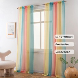 Yancorp Sheer Curtain 2 Panels Semi Bedroom Curtains 63 inches Length Linen Unicorn Ombre Curtains Rod Pocket Drapes Girls Living Room Mermaid Bedroom Nursery Kids Window Decor(Unicorn, 52"x63")