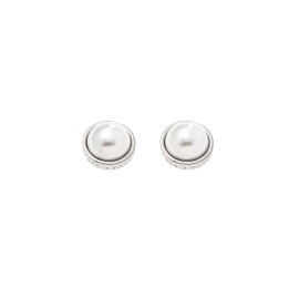 Karen Millen Logo Pearl Stud Earrings for Women (Silver/Pearl)