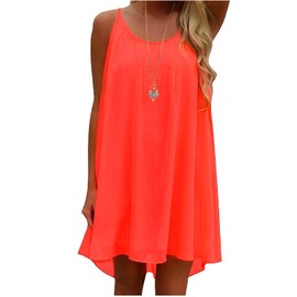iToolai Women's Summer Casual Sundress Chiffon Sleeveless Tank Beach Shift Dress (XL, Bright Coral)