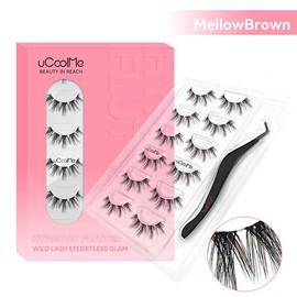 uCoolMe Lashes Cluster Lashes Strip Lashes Volumized False Eyelashes For Eye Makeup Enhancement,Cosmetic Makeup For Beginners 12 Pairs:_MellowBrown