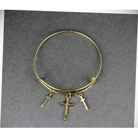 Gold Cross Bracelet Bangle Bracelet Expandable Thin Skinny 3 Cross Pendants Statement Chunky Rhinestone Crystal Bangle Fashion Jewelry Bracelet For Women