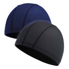 2 Piezas Gorras de Natación de Tela para Hombres, Gorro de Natación de Poliéster para Adultos, Hombres, Mujeres, Secado Rápido, No Impermeable, Gorro de Ducha para Pelo Corto (Negro y Azul Marino)