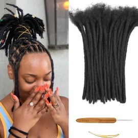 Luckroce Dreadlock Extensions Made From 100% Real Human Hair 0.6cm Thickness 12 inch 10 Strand Handmade Permanent Loc Extensions For Women Men Kids Can Be Dyed Curled and Bleached (12 inch,Natural Black)