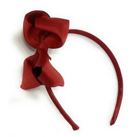 Girls' Classic Grosgrain Ribbon Large Bow Headband (Burgundy Dark Red, One Size)