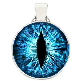 HDmirrorR Merchandise for Fans Necklace Fluorescent / Glow-in-the-Dark with Cabochon 25 mm Motif: Eye/Dragon Eye Pupil Iris Turquoise - 03, Metal, Turquoise