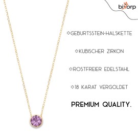 Bixorp Birthstone Necklace with Cubic Zirconia Pendant - Stainless Steel Chain with Round Zirconia Crystal - Gold & Silver, Stainless Steel, Cubic Zirconia