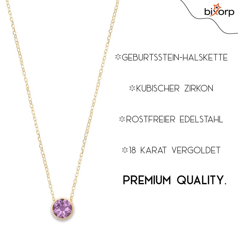 Bixorp Birthstone Necklace with Cubic Zirconia Pendant - Stainless Steel