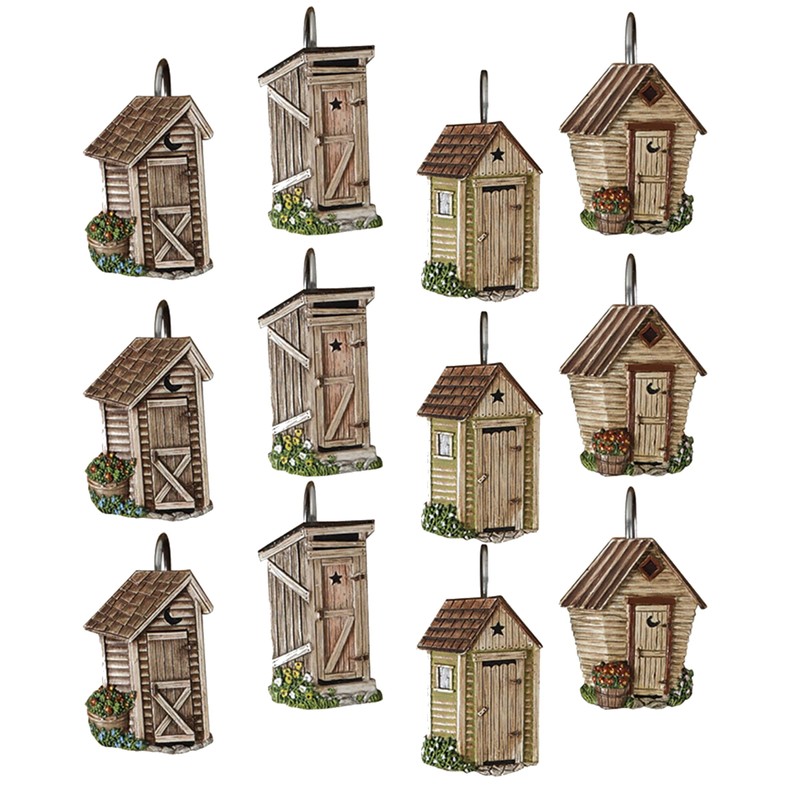Park Designs Outhouse Shower Curtain Hooks | Decorative Rustic Bathroom