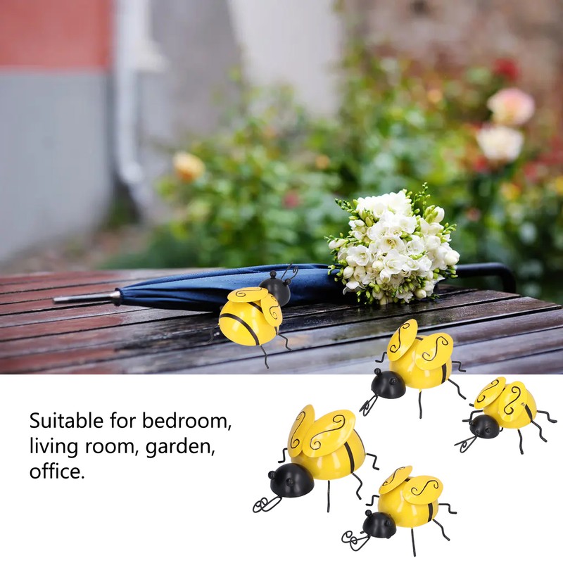4Pcs/Set Wrought Iron Bee Decoration Wall Hanging 3 Dimensional Bee