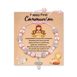 HGDEER First Communion Gifts, 1St First Holy Communion Christian Gifts for Daughter Granddaughter Niece Catholic Gifts Cross Bracelet Jewelry for Daughter Granddaughter Niece Under 10 5 20 Dollars