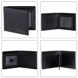 VISOUL Men's Leather Wallet with ID Window, RFID Protection, Genuine Leather Wallet for Men, Carbon and black, Elegant
