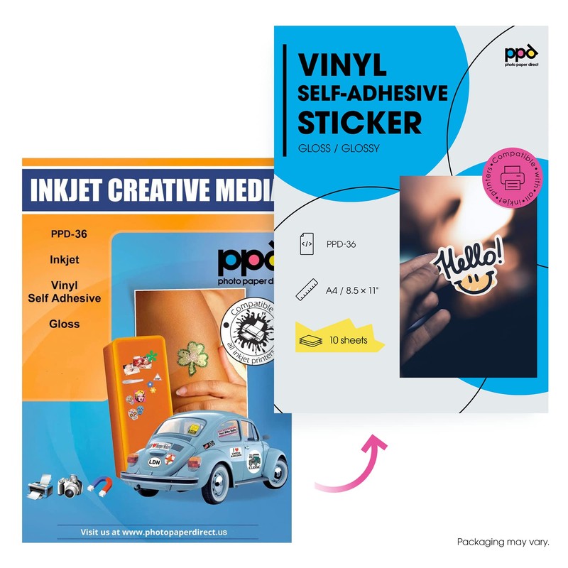PPD PPD 10xA4 Inkjet PREMIUM Vinyl Aufkleberfolie Bedruckbar, Weiß, Glänzend,