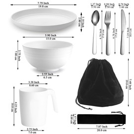 Camping Utensils, Reanea Camping Mess Kit for Travel, Camping, Picnic, Outdoor, Camping Gear Include Knife, Spoon, Fork Cutlery Set, Cup, Bowl, Plate, Camping Essentials for 1