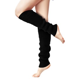 Clothirily Leg Warmers - Fashion Knit Neon Leg Warmers for Women 80s Sports Party Yoga Accessories, Black