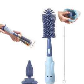 Cepillo para Biberones, Kit de 3 Cepillos con Formas Diferentes, Limpiador de Biberones y Cepillo para Pezones y Pajitas (Azul)