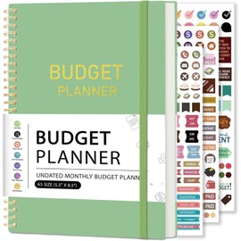 Undated Budget Planner with Tag Stickers, A5 Monthly Budget Planner Budget Book with Expense & Saving Tracker for Money Management and Saving(Green)