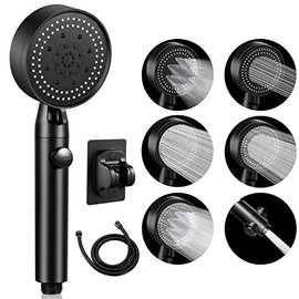 Cabezal de Ducha de Mano, Regadera para Baño Manguera de Ducha de Alta Presión para Baño | Manguera 150cm | Soporte Ajustable | 6 Modos Rociado | Interruptor Pausa, Ducha de Ahorro de Agua Desmontable