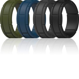 Anillo de boda de silicona para hombre, 7 anillos, 4 anillos o 1 anillo, bandas de compromiso de goma con patrón transpirable, 2.5 mm de grosor y 8.2 mm de ancho de ThunderFit, negro, gris oscuro, azul oscuro, verde oscuro., 14.5 - 15 (23.82mm)